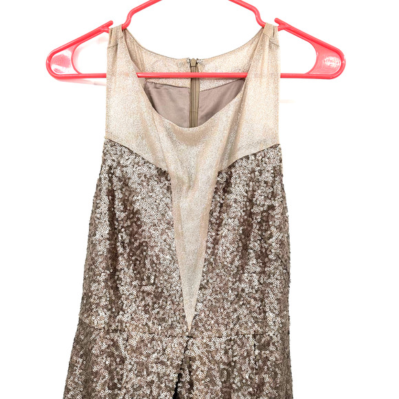 ark & co size small sleeveless bronze gold sequin dress lined illusion deep v - Picture 3 of 7